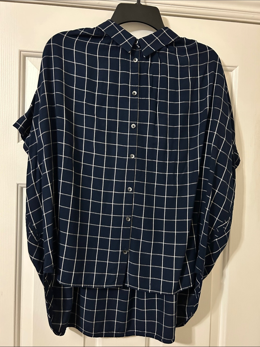 Madewell Navy and White Windowpane Button-Down Shirt. Women’s Size XL.
